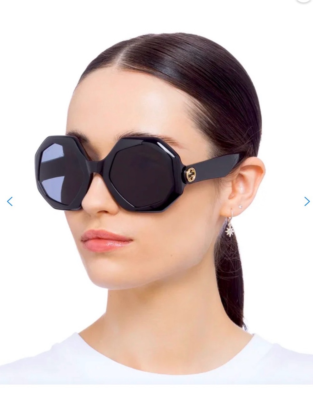 GUCCI Italy NEW GG1242S Geometric Black Lens Black Frame Gold Logo Sunglasses